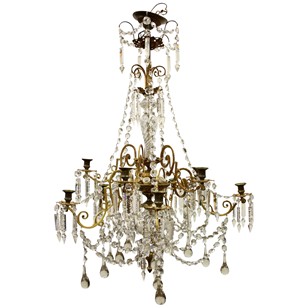 Ormolu Mounted Brass and Crystal Chandelier